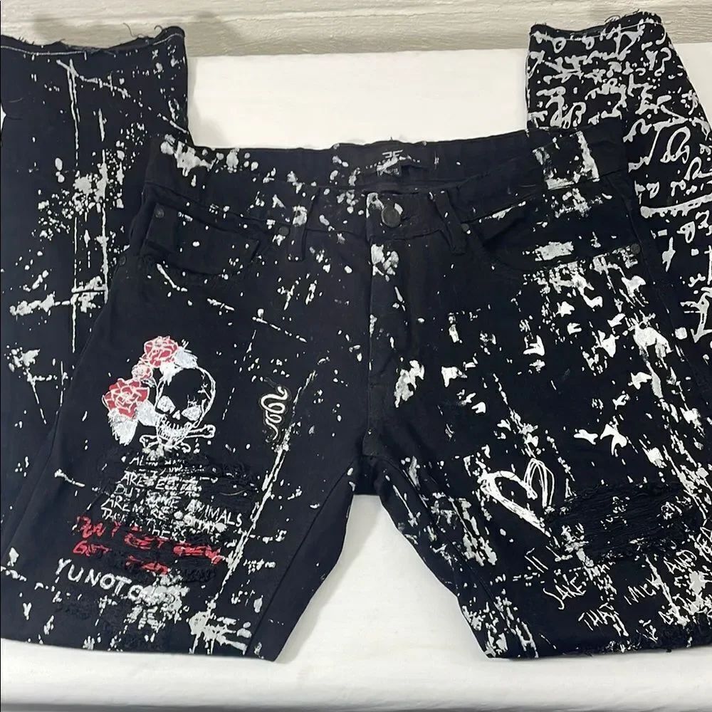Jordan Craig Aaron Black and White Graphic Print Jeans Size 30x32